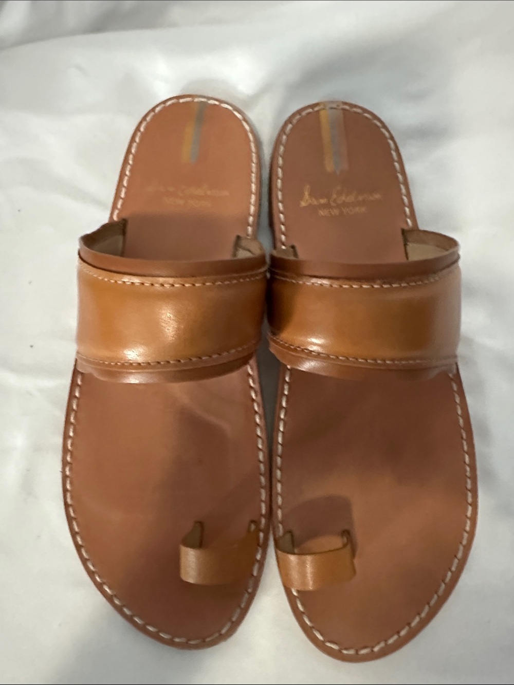Sam Edelman Women’s Brown Leather Toe-Loop Slide Sandals